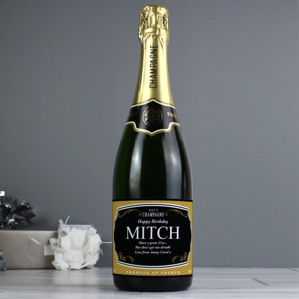 Personalised Black & Gold Bottle of Champagne