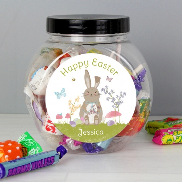 Personalised Easter Meadow Bunny Sweet Jar With Sweets