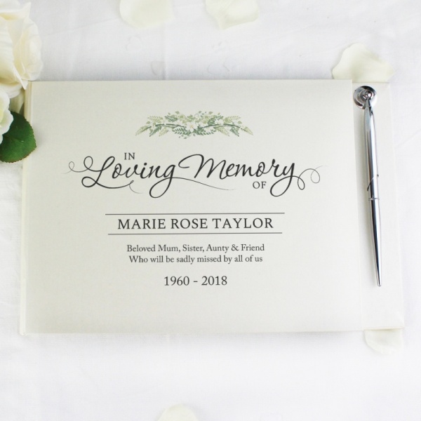 Personalised 'In Loving Memory' Hardback Memorial Guest Book & Pen Set