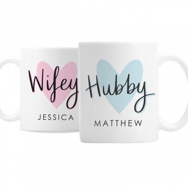 Personalised Hubby & Wifey Mug Set