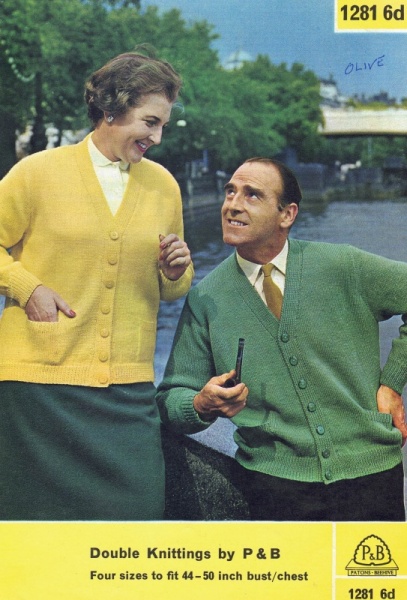 Vintage Patons Knitting Pattern 1281: The Senior Him & Her Cardigans