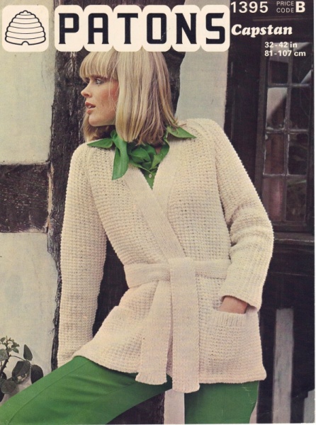 Vintage Patons Knitting Pattern 1395: Aran Raglan Wrap-Around Jacket