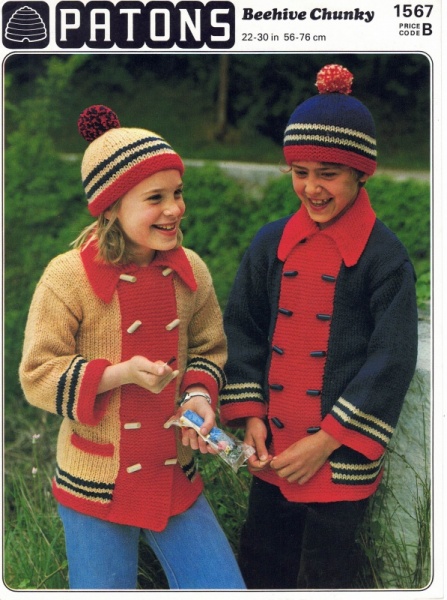 Vintage Patons Knitting Pattern 1567: Child's Double-Breasted Duffle Coat