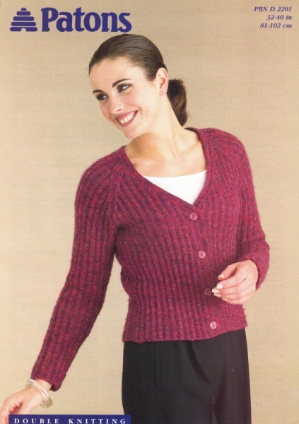 Vintage Patons Knitting Pattern 2201: Lady's Rib Cardigan