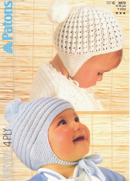 Vintage Patons Knitting Pattern 3072: Childrens Hats