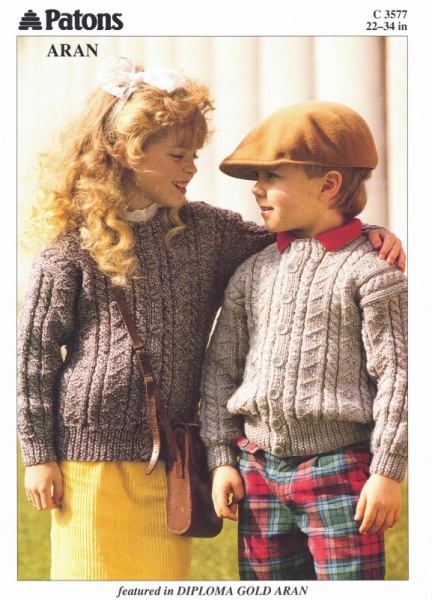 Vintage Patons Knitting Pattern 3577: Children's Aran Cardigans