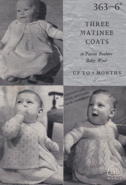 Vintage Patons Knitting Pattern 363: Three Baby Matinee Coats - Age 0-9 Months