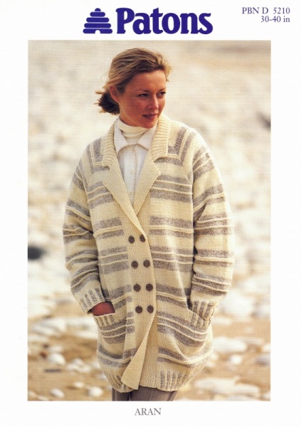 Vintage Patons Knitting Pattern 5210: Lady's Striped Jacket