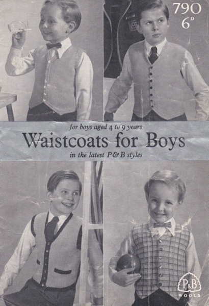 Vintage Patons Knitting Pattern 790: Boy's Waistcoats - 3 Styles Age 4-9 Years