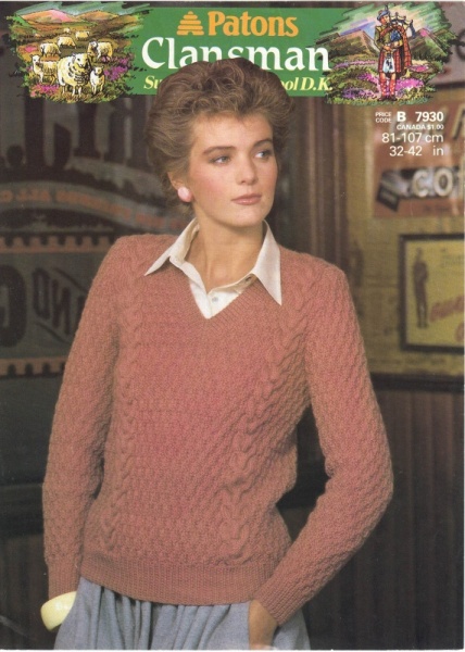 Vintage Patons Knitting Pattern 7930: Lady's V-Neck Sweater