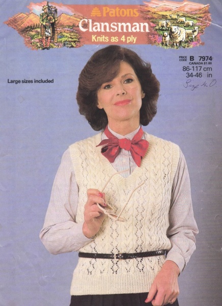 Vintage Patons Knitting Pattern 7974: Lady's V-Neck Sweater