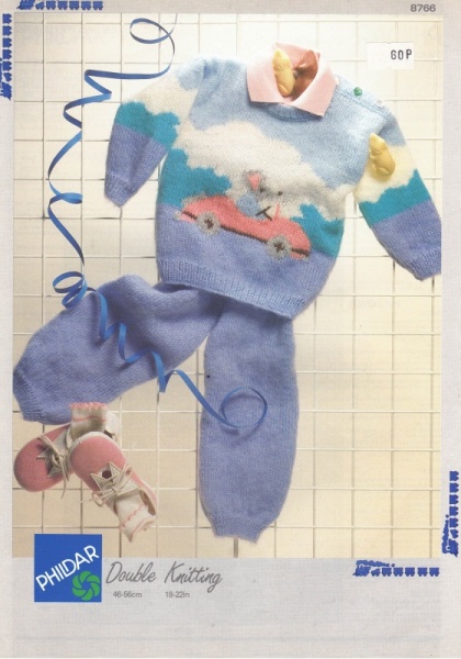 Vintage Phildar Knitting Pattern No 8766: Baby's Pullover & Trousers