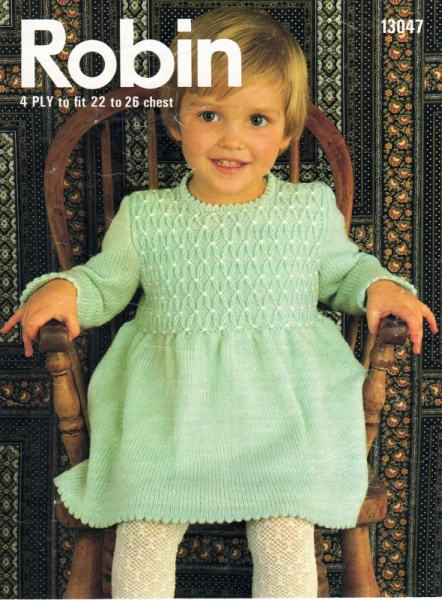Vintage Robin Knitting Pattern 13047 - Childs Dress