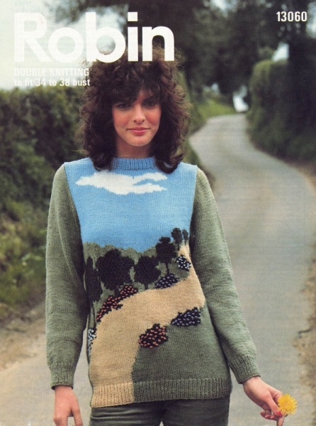 Vintage Robin Knitting Pattern 13060 - Ladies Country Scene Sweater