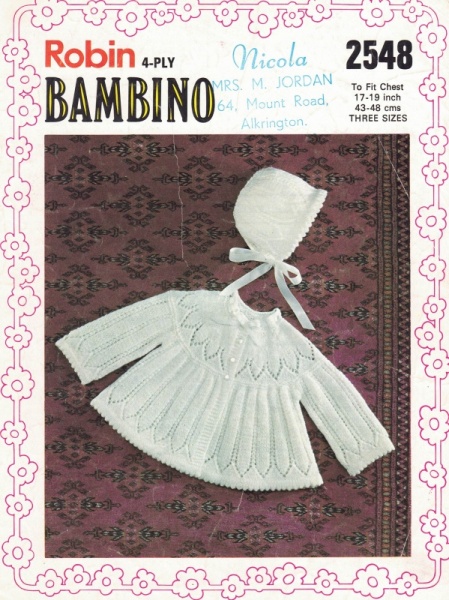 Vintage Robin Knitting Pattern 2548 - Baby's Coat & Bonnet Set