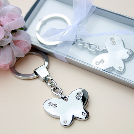Silver Butterfly Keychain with Diamante Stones