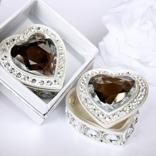 Silvertown Collection Heart Shaped Satin Silver Finished Jewelled Trinket Box