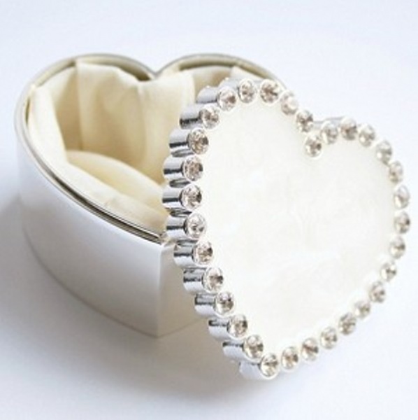 Heart Shaped Jewelled Outline Trinket Box with Enamel Finish Top
