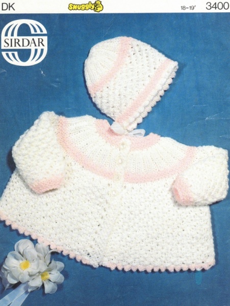 Vintage Sirdar Knitting Pattern No 3400: Baby's Matinee Coat & Bonnet