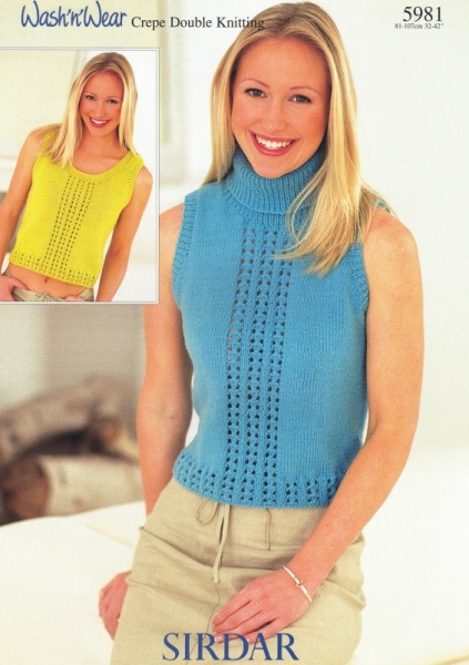 Vintage Sirdar Knitting Pattern No 5981: Lady's Polo Neck & Scoop Neck Tops