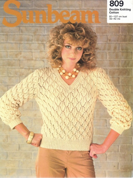 Vintage Sunbeam Knitting Pattern 809 - Lady's Lacy V-Neck Sweater