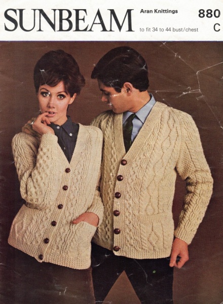 Vintage Sunbeam Knitting Pattern 880 - His & Hers Aran Cardigans