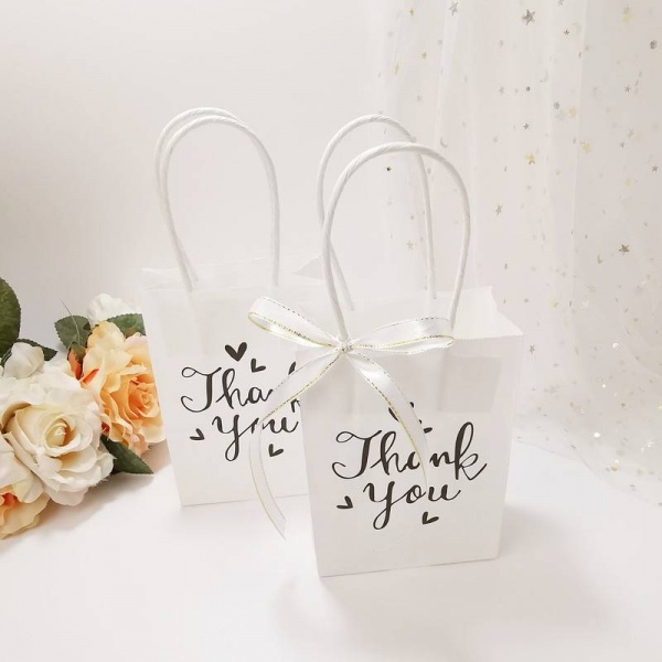 'Thank You' Kraft Gift Favor Bag, White