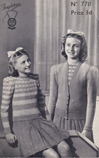 Vintage Templeton's Knitting Pattern 778 - Jumper & Matching Cardigan - 12-14 Yrs