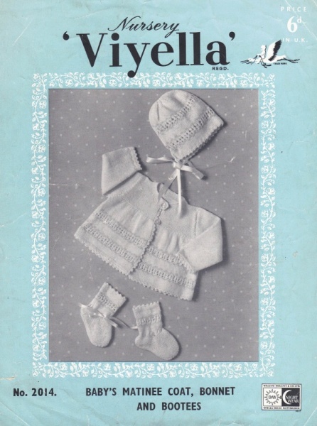 Vintage Viyella Knitting Pattern No 2014: Baby's Matinee Coat, Bonnet & Bootees