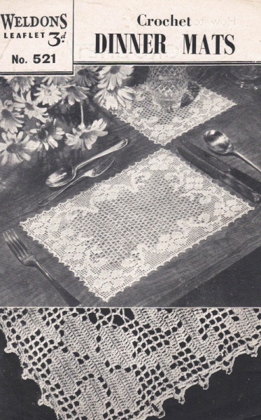 Vintage Weldons Crochet Pattern 521: Place Mats & Glass Mats
