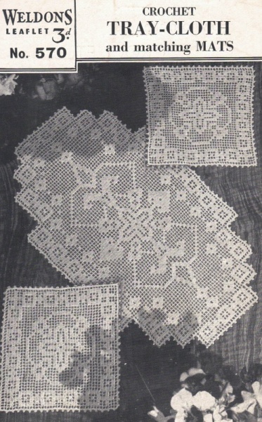 Vintage Weldons Crochet Pattern 570: Crochet Tray Cloth & Matching Mats