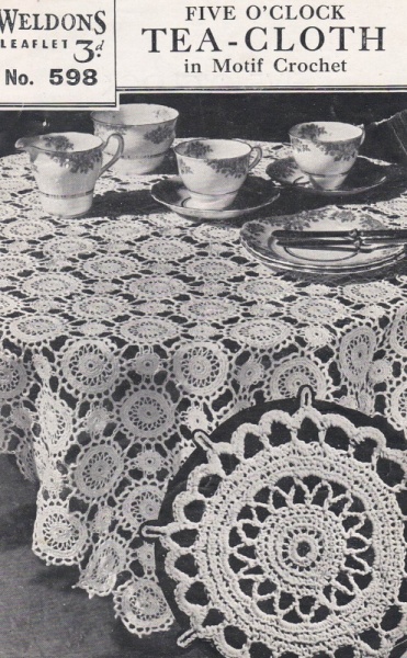 Vintage Weldons Crochet Pattern 598: Tea Cloth in Motif Crochet