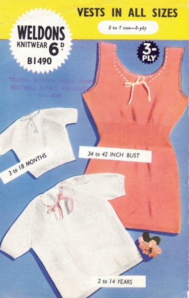 Vintage Weldons Knitting Pattern No B1490: Vests ~ Baby, Childs & Ladies