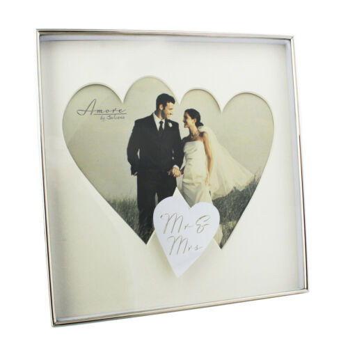 Amore Wedding Mr & Mrs Silver Plated Twin Heart Box Photo Frame