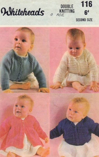 Vintage Whiteheads Knitting Pattern No 116: Baby Cardigans & Coat