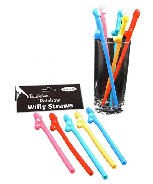 Pack of 10 Rainbow Willy Straws