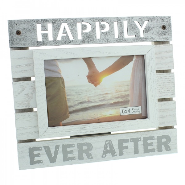 New View Wooden Panel Photo Frame 6''x4'' Happily Ever After