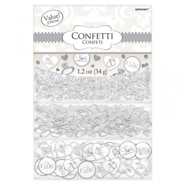 White & Silver Triple Pack Wedding Table Sprinkles Confetti