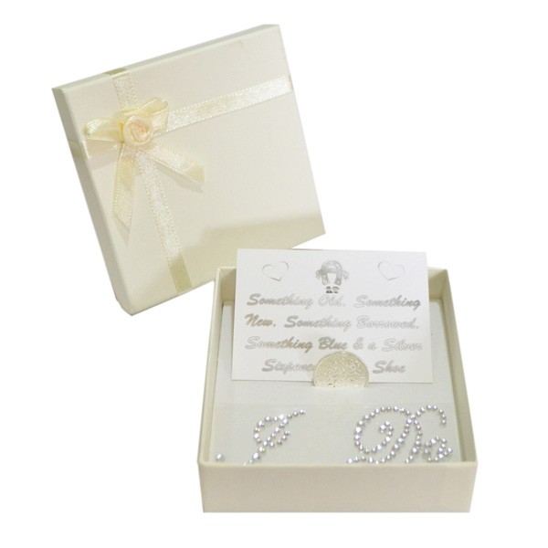 Brides Lucky Sixpence & Clear 'I Do' Crystal Shoe Stickers in Gift Box