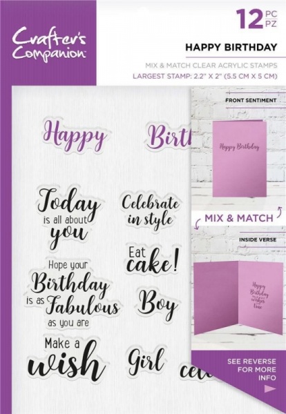 Crafters Companion Sentiment and Verses Clear Stamps - Happy Birthday