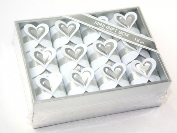Set 12 White & Silver Heart Gift Boxes