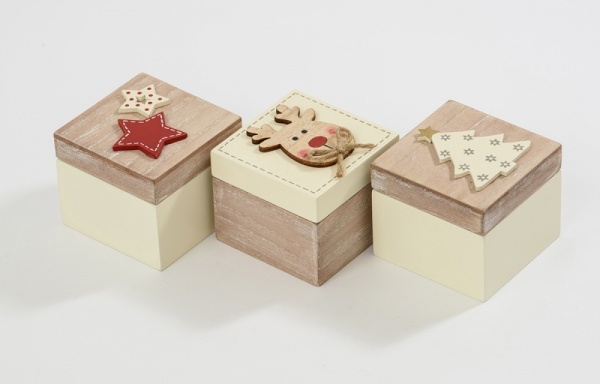 Set of 3 Wooden Christmas Storage / Gift Boxes