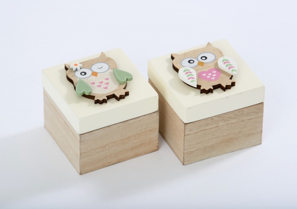 Mini Owl Wooden Trinket Box in 2 Designs