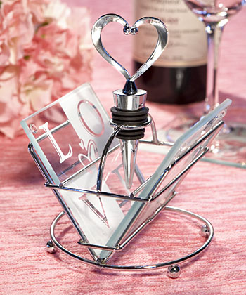 LOVE design coaster & wine bottle stopper set