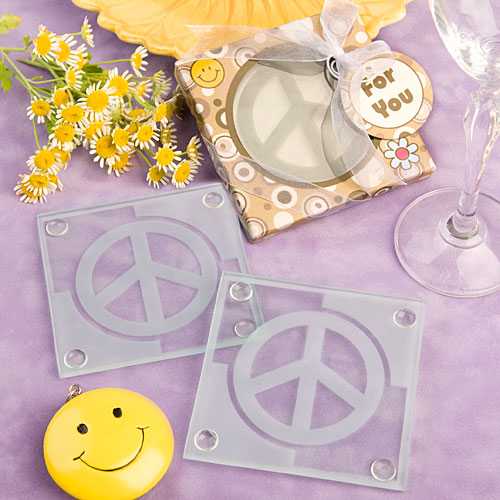 Peace Sign Design Glass Coaster Set