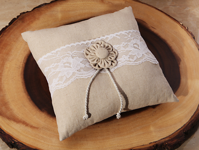 Rustic Collection Burlap & Lace Ring Pillow