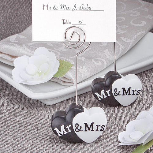 Mr. and Mrs. double heart place card / photo holder