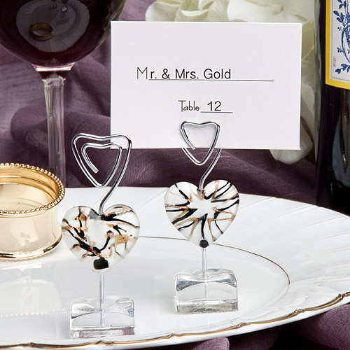 Murano Glass Collection White Heart Design Place Card Holders