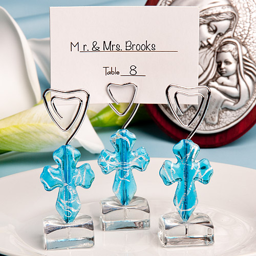 Murano Glass Collection blue cross design place card / photo holder
