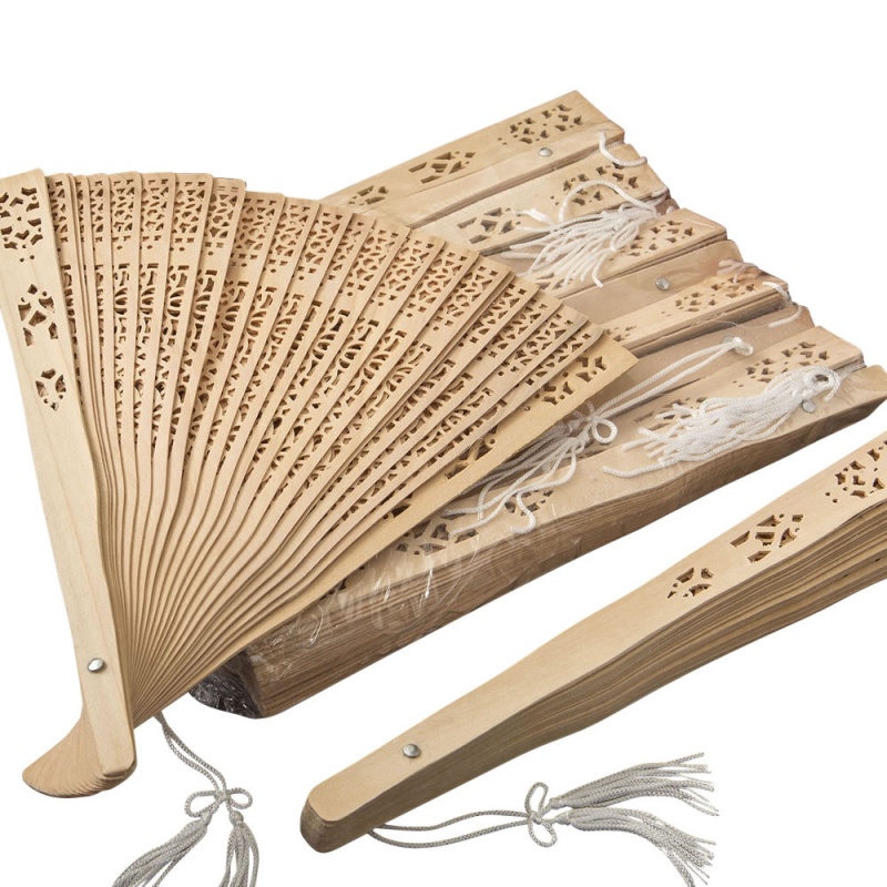 Pack of 10 Intricately Carved Sandalwood Fans